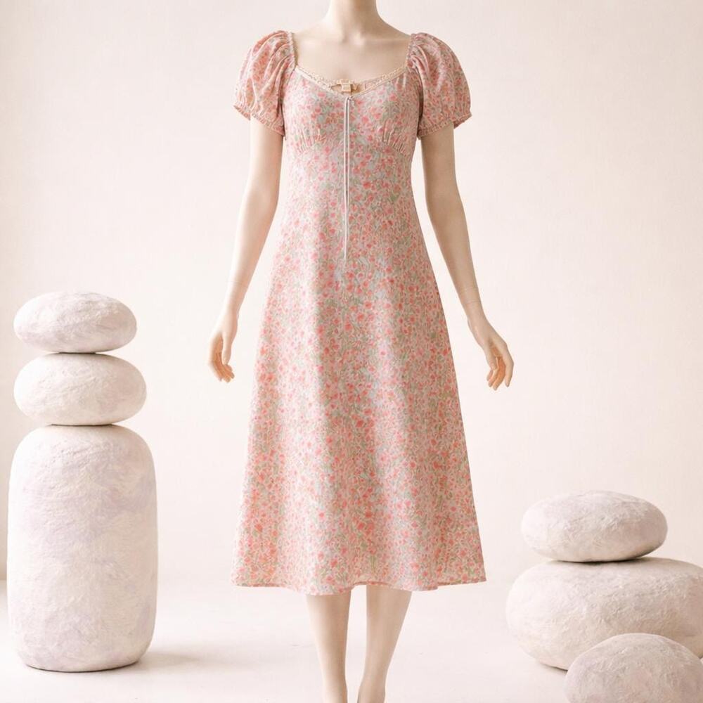 Women's Floral Lightweight Maxi Tiered Cottagecore Summer Y2K Easter Dress M,